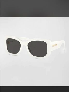 Prada White Square Sunglasses with Black Lenses and Gold Logo